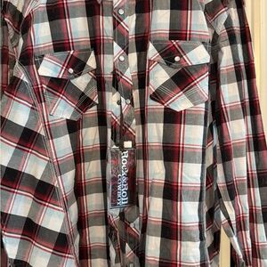 Red and Black Plaid Button-Up Shirt